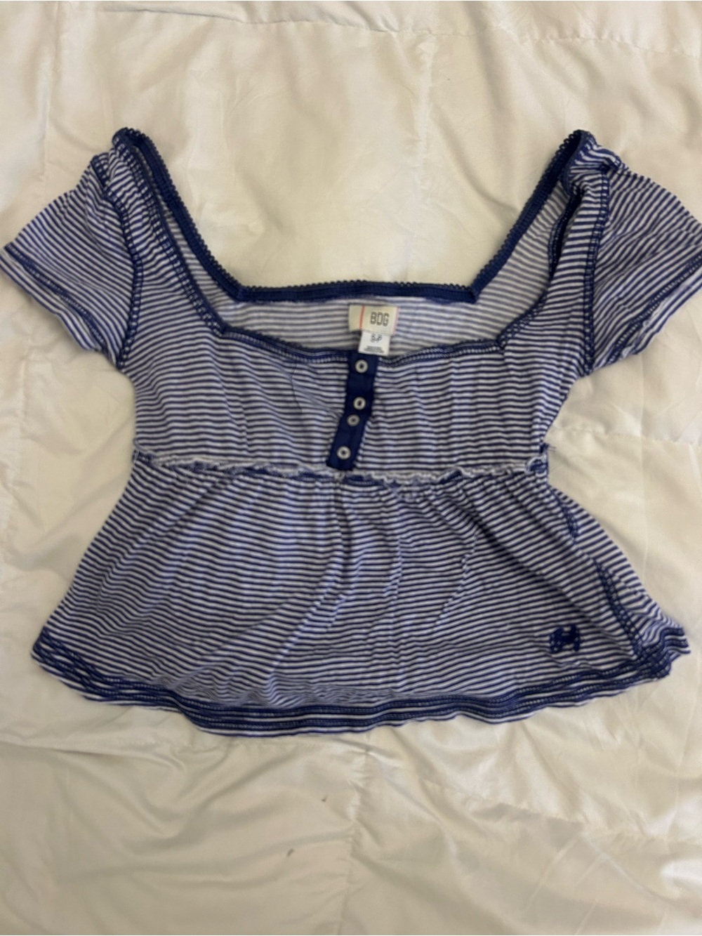 BDG Navy and White Striped Scoop-Neck Peplum Top